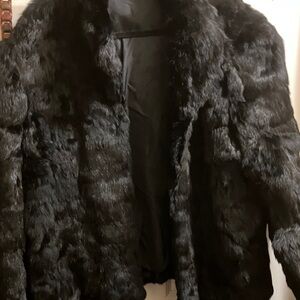 Black Rabbit Fur Coat - Plush Short Jacket
